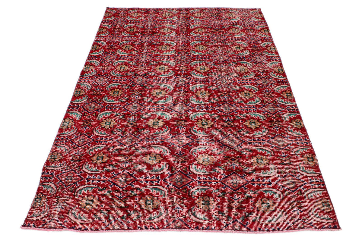 4x7 Red and Multicolor Turkish Anatolian Rug