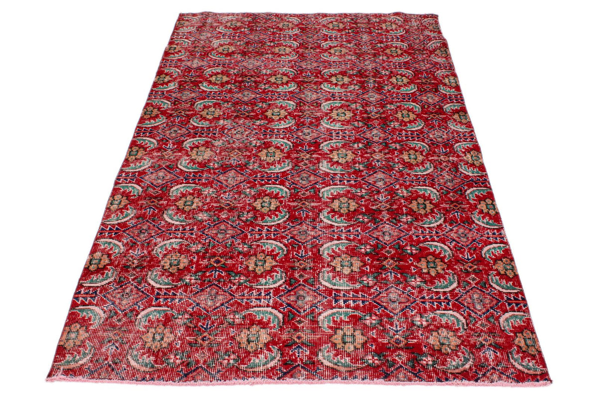 4x7 Red and Multicolor Turkish Anatolian Rug