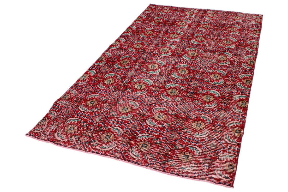 4x7 Red and Multicolor Turkish Anatolian Rug