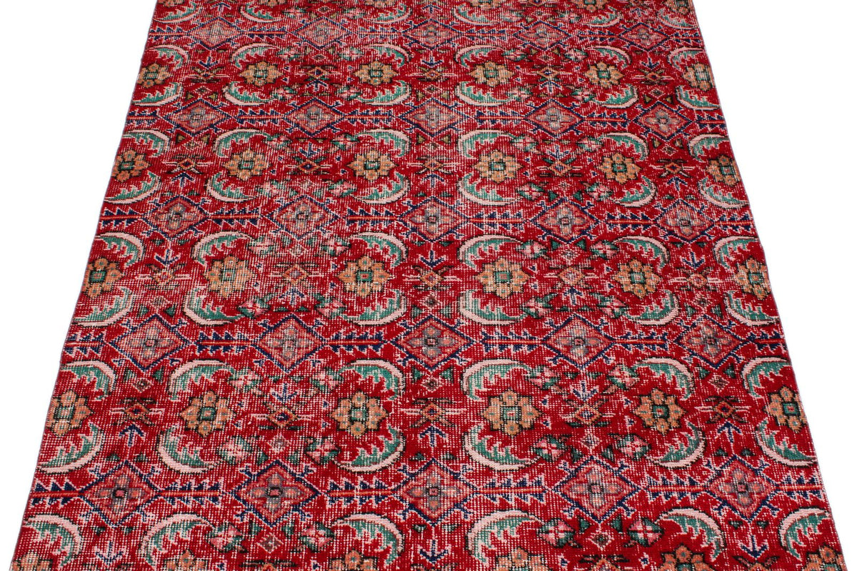 4x7 Red and Multicolor Turkish Anatolian Rug