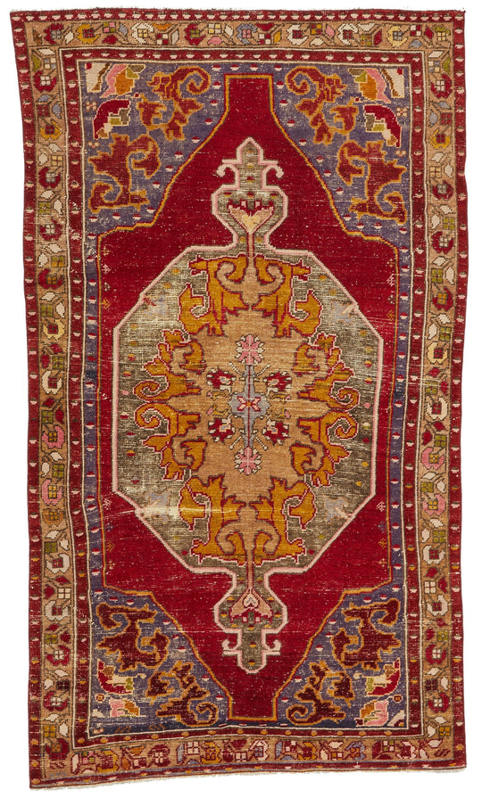 4x7 Red and Multicolor Anatolian Turkish Tribal Rug