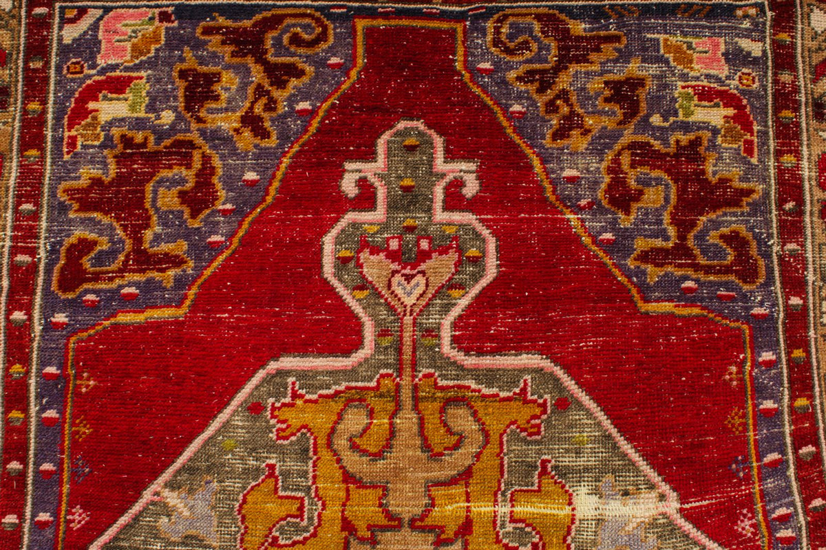 4x7 Red and Multicolor Anatolian Turkish Tribal Rug