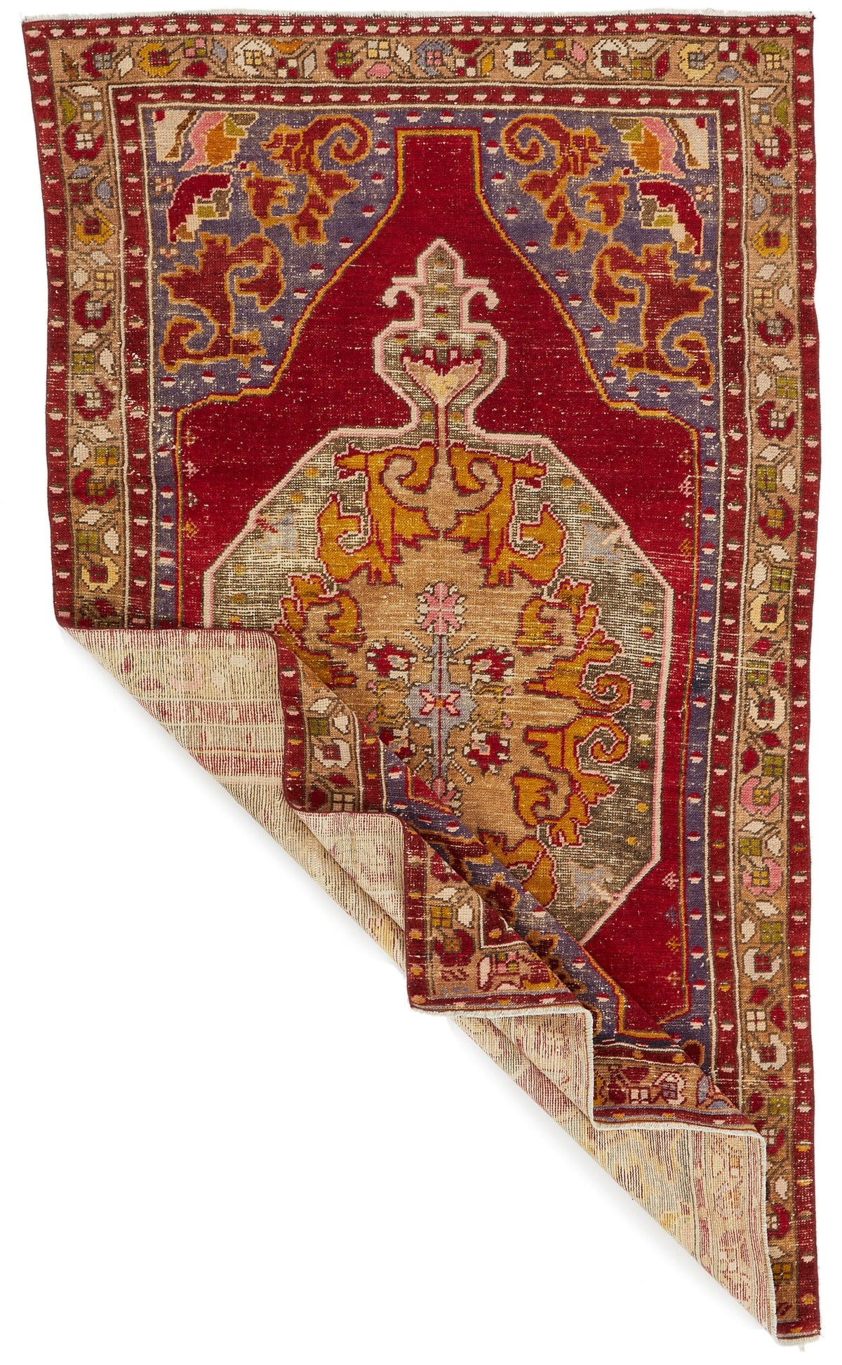 4x7 Red and Multicolor Anatolian Turkish Tribal Rug