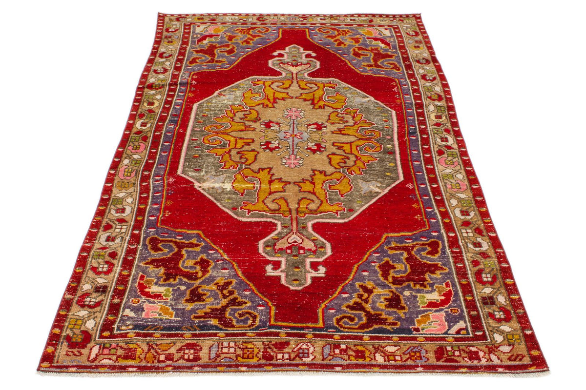 4x7 Red and Multicolor Anatolian Turkish Tribal Rug