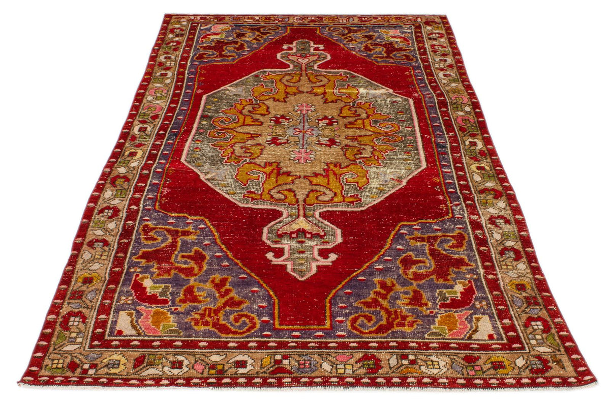 4x7 Red and Multicolor Anatolian Turkish Tribal Rug