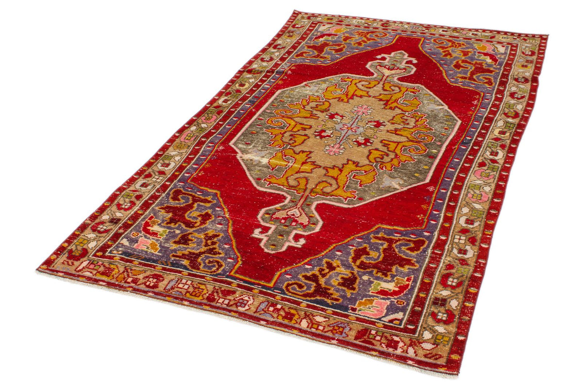 4x7 Red and Multicolor Anatolian Turkish Tribal Rug