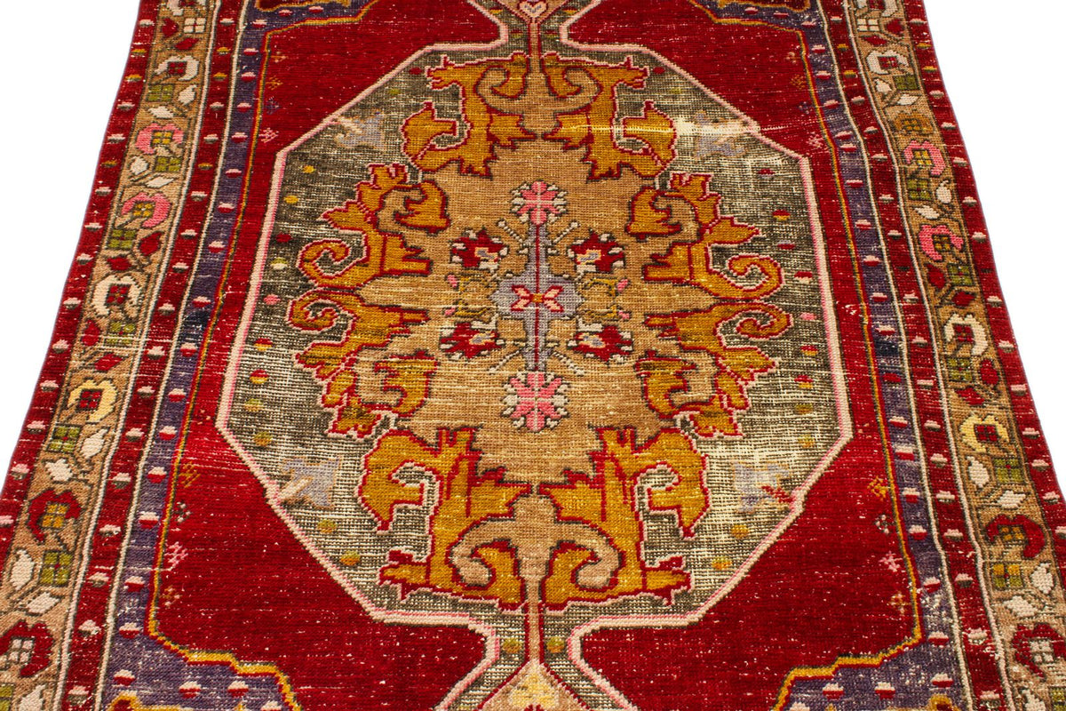 4x7 Red and Multicolor Anatolian Turkish Tribal Rug
