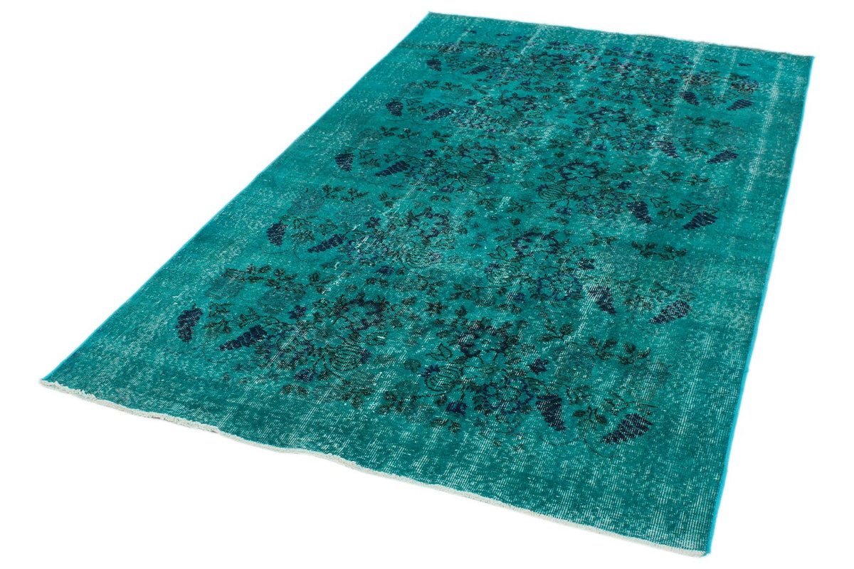 5x8 Navy and Turquoıse Turkish Anatolian Rug