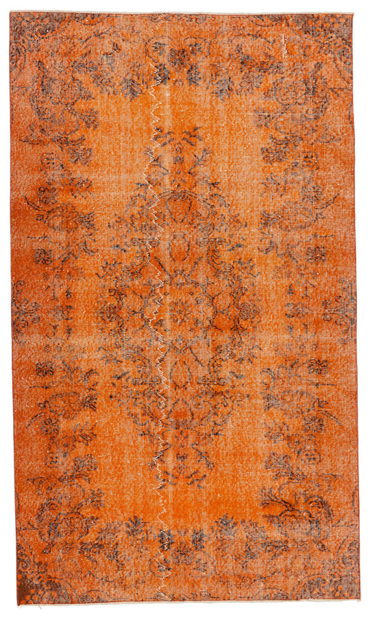 5x9 Orange and Black Turkish Overdyed Rug
