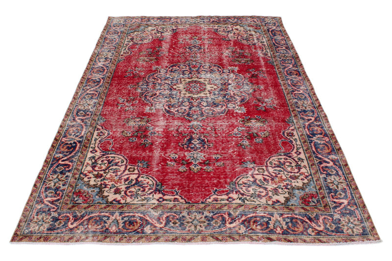 5x8 Beige and Navy Turkish Anatolian Rug