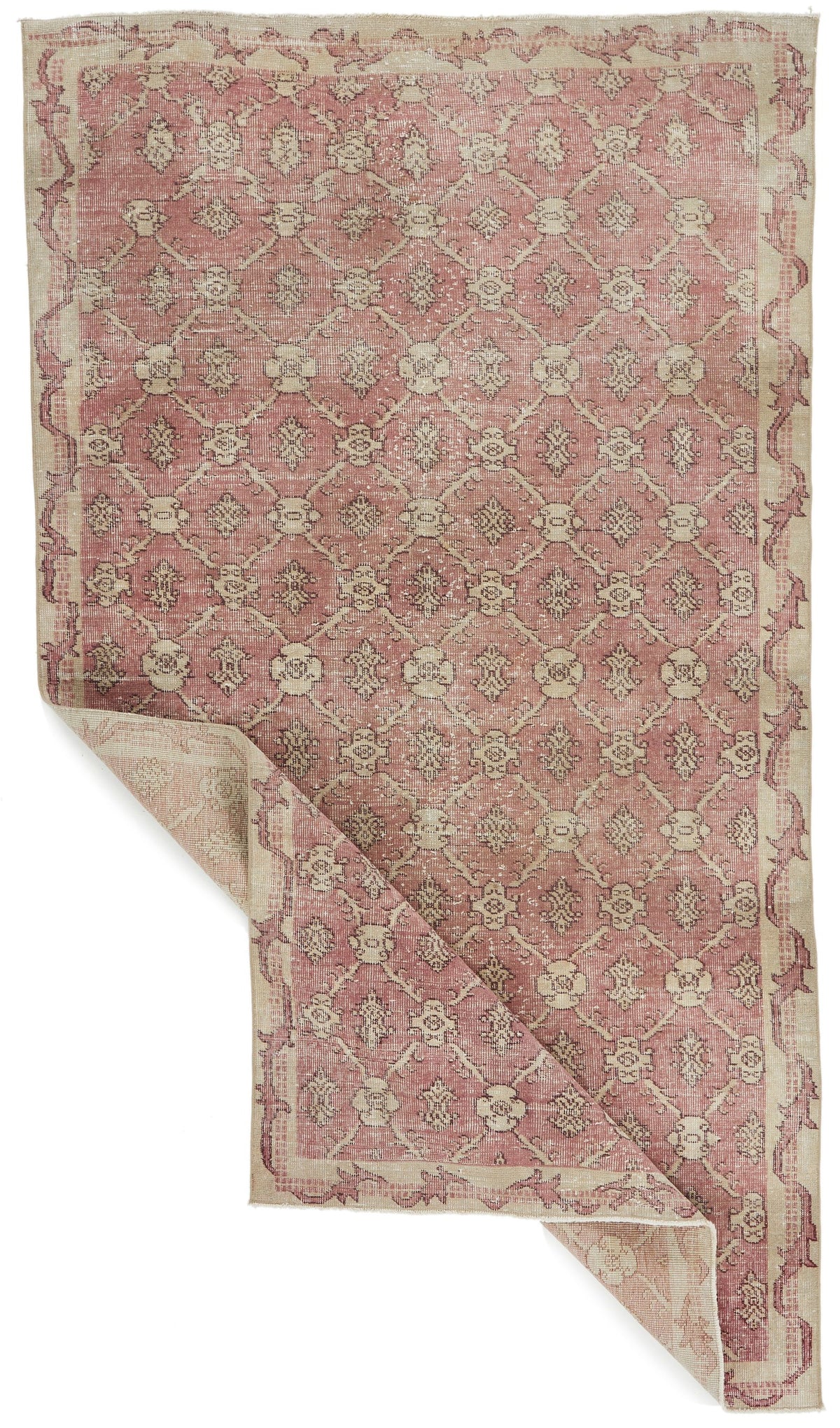 5x9 Pink and Ivory Turkish Anatolian Rug