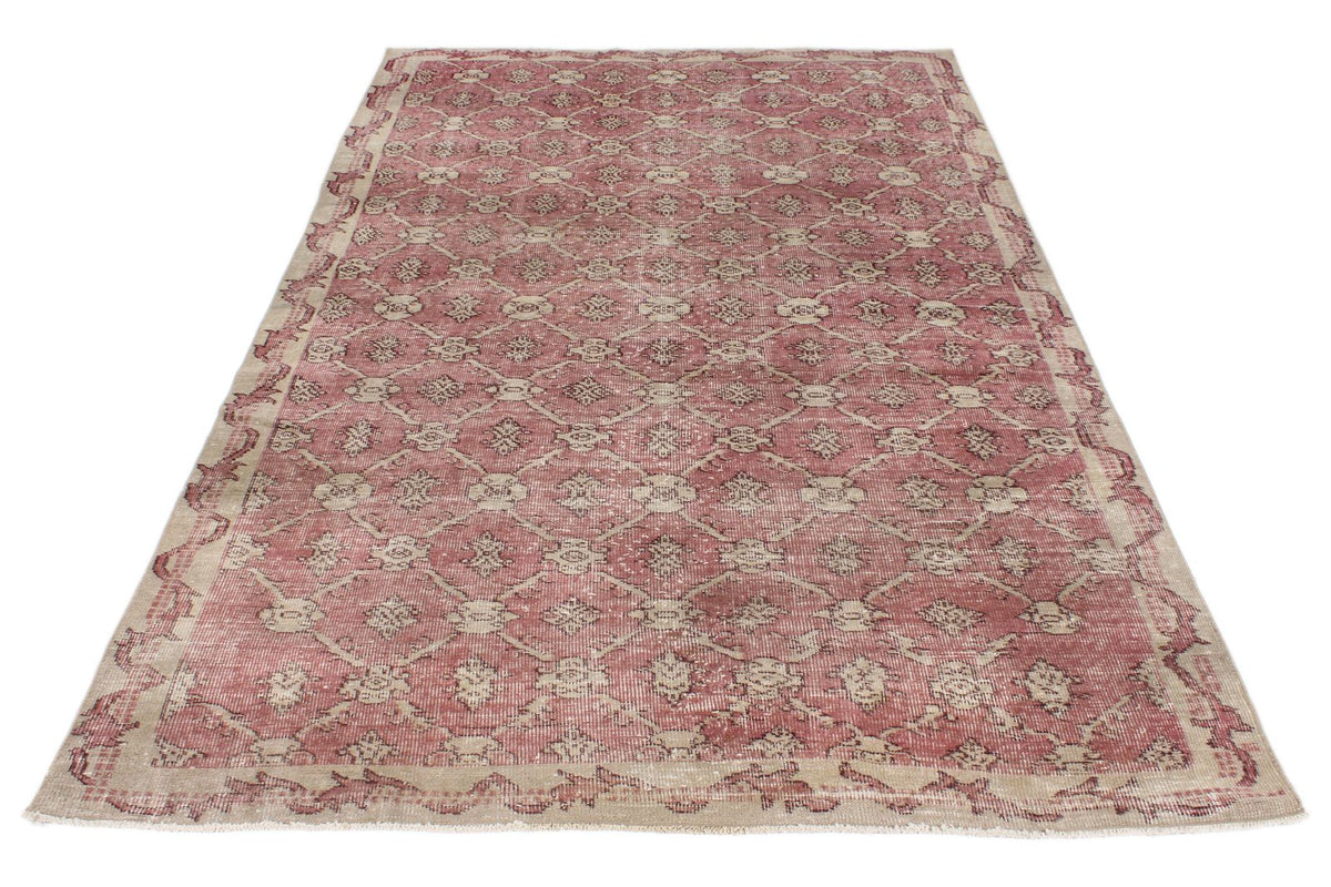 5x9 Pink and Ivory Turkish Anatolian Rug