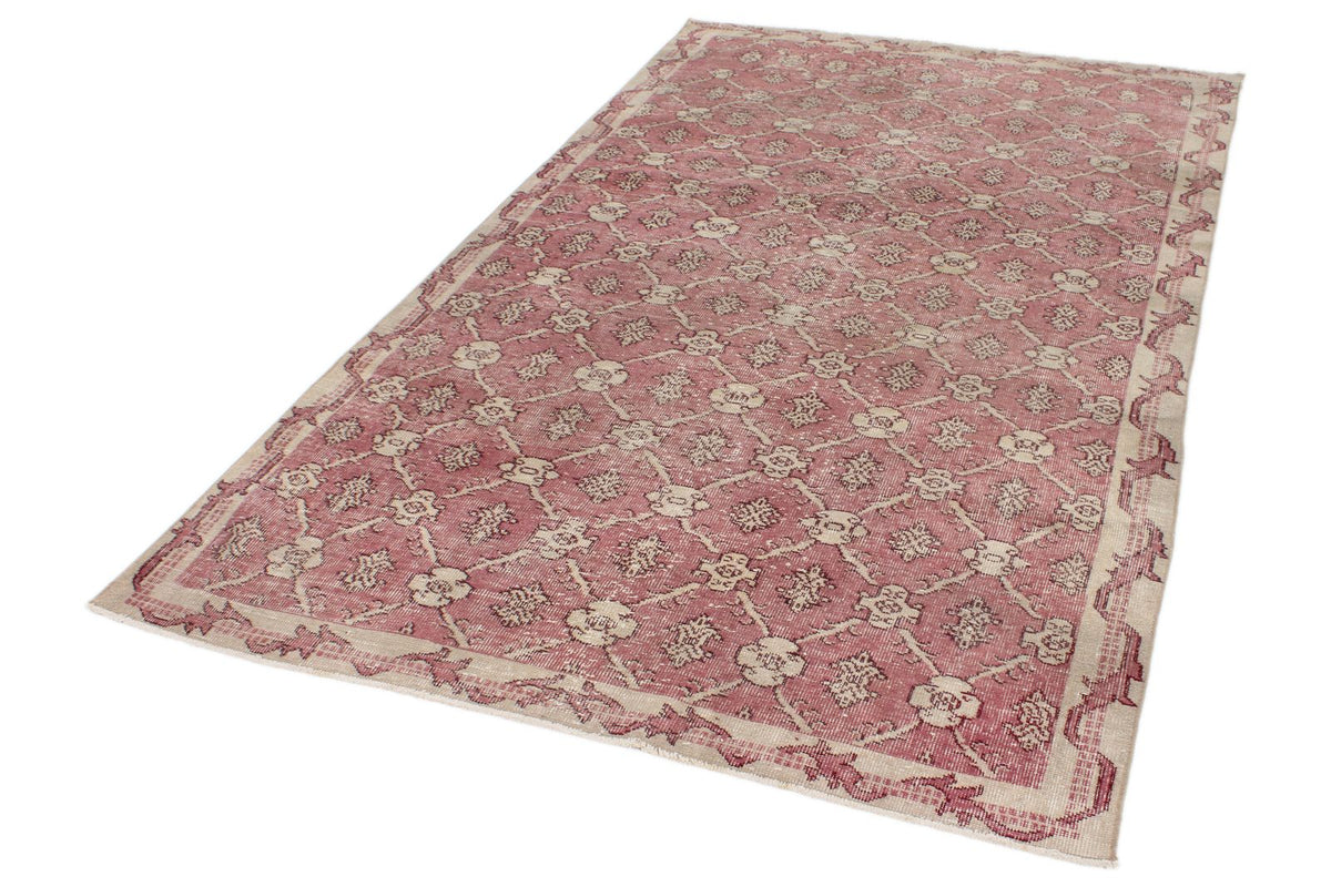 5x9 Pink and Ivory Turkish Anatolian Rug