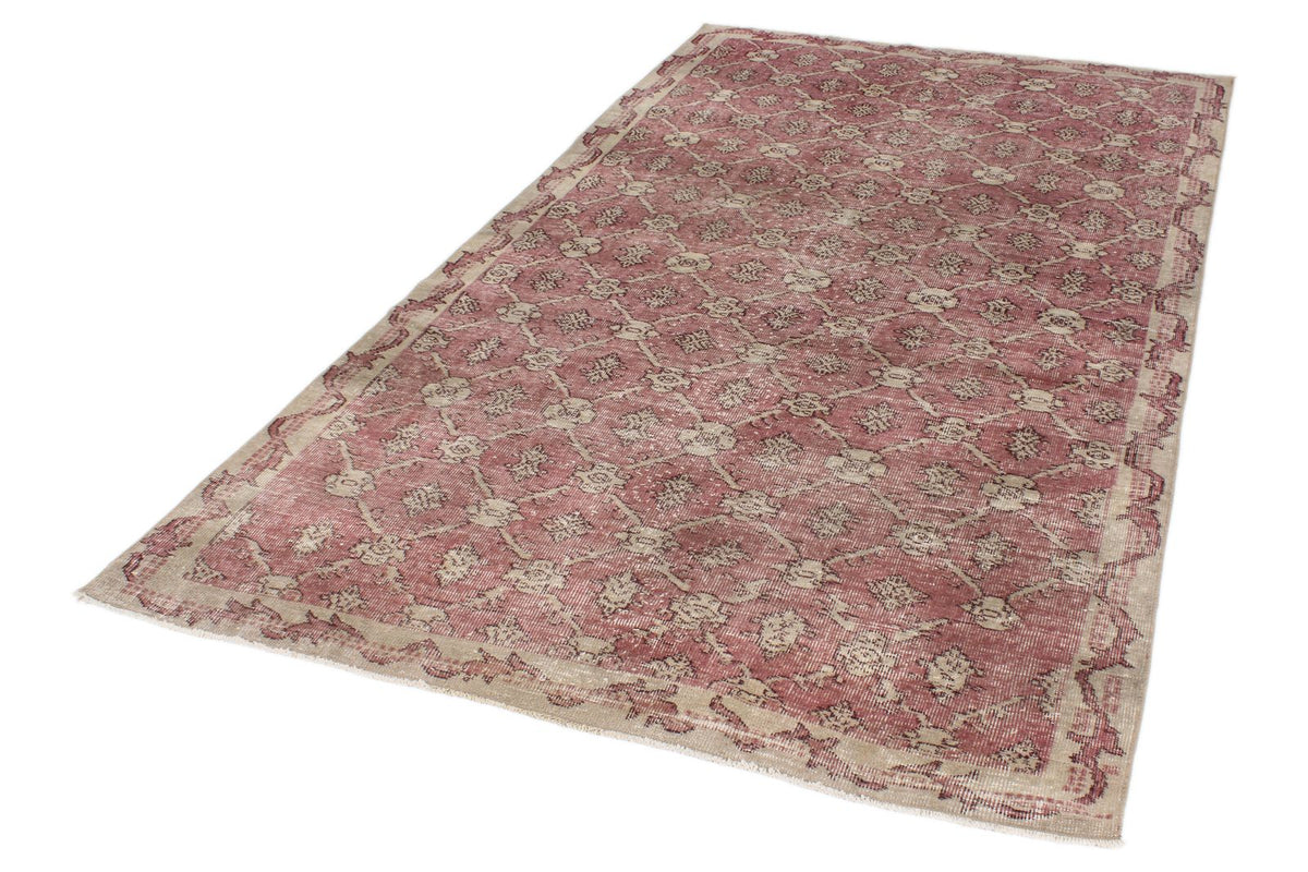 5x9 Pink and Ivory Turkish Anatolian Rug