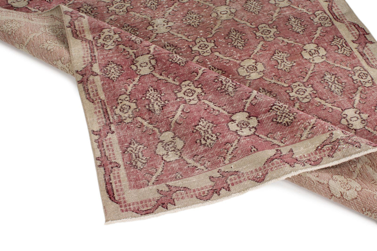 5x9 Pink and Ivory Turkish Anatolian Rug