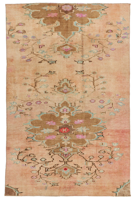 5x8 Beige and Brown Turkish Patchwork Rug