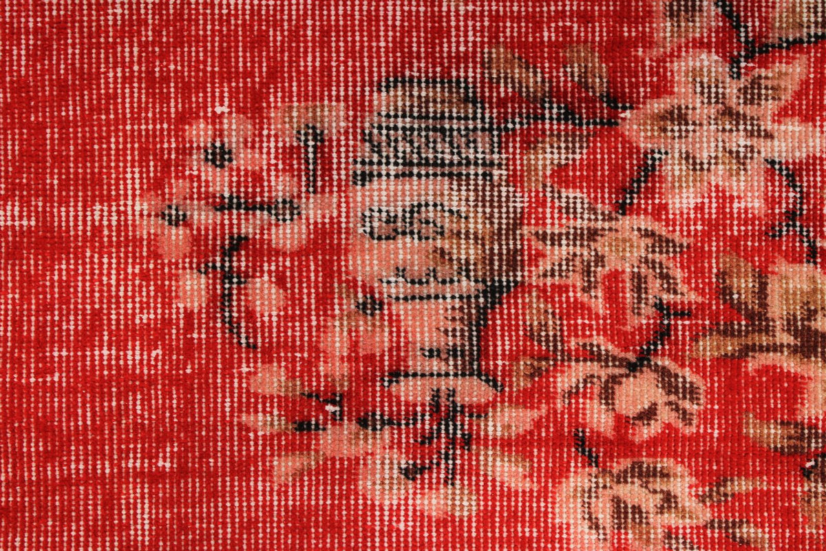 5x9 Red and Multicolor Turkish Overdyed Rug