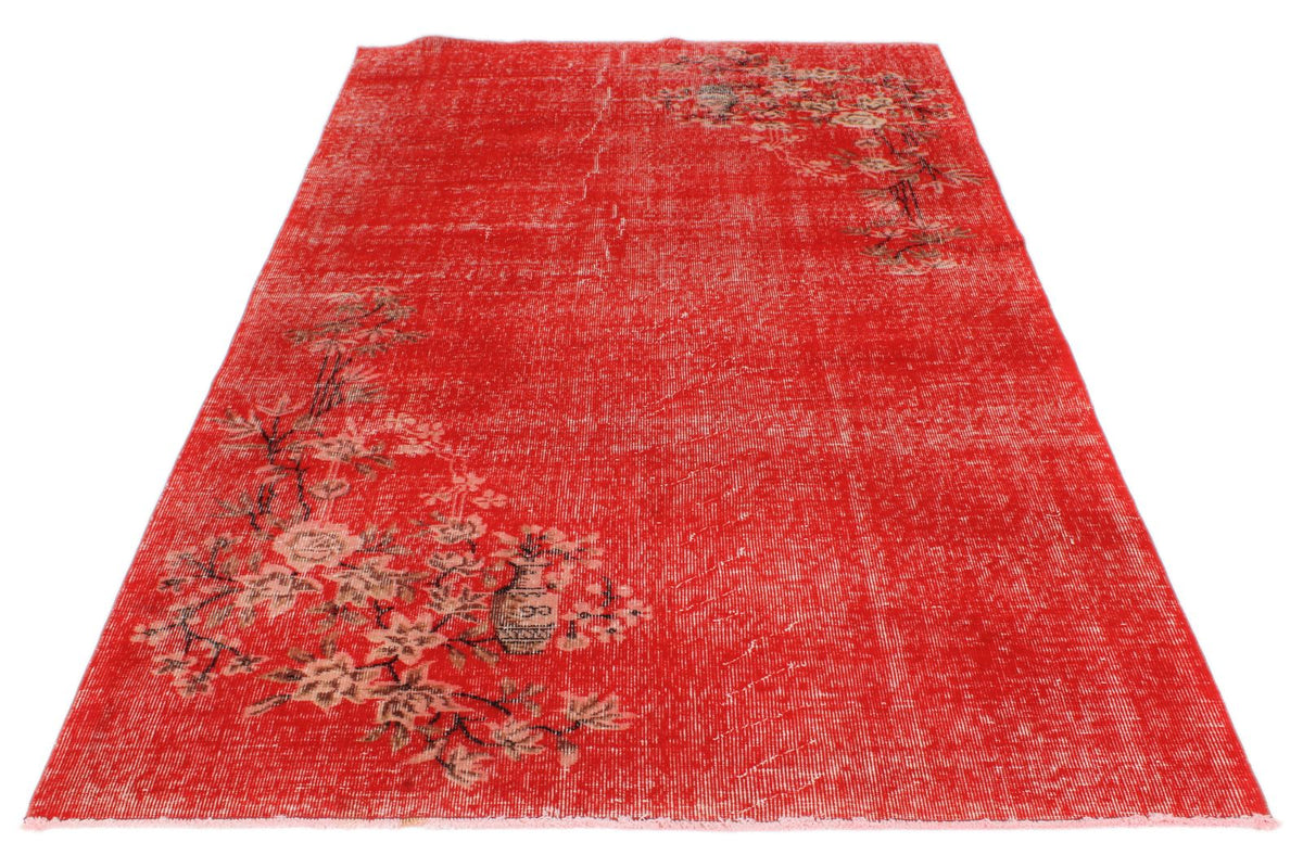 5x9 Red and Multicolor Turkish Overdyed Rug