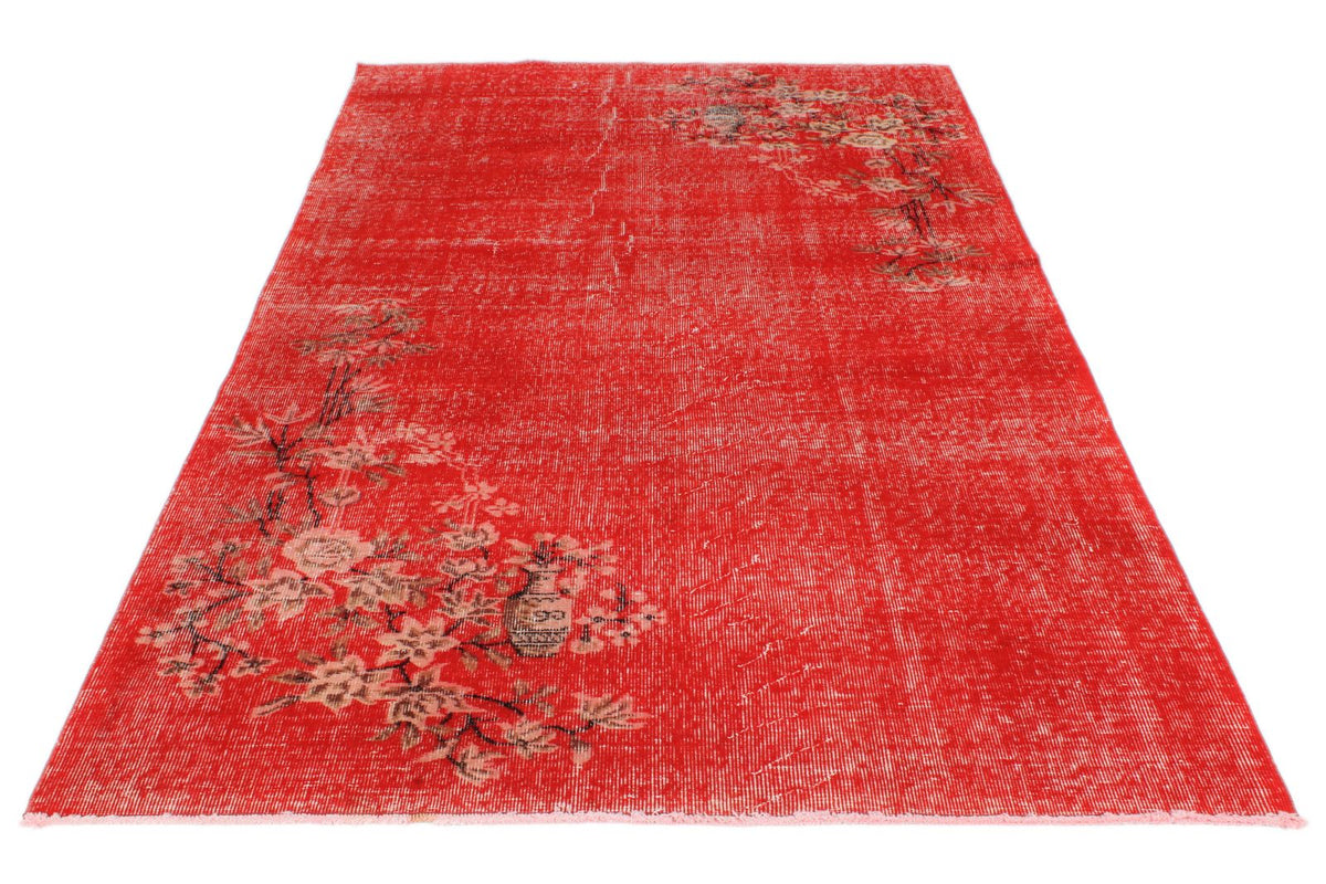 5x9 Red and Multicolor Turkish Overdyed Rug