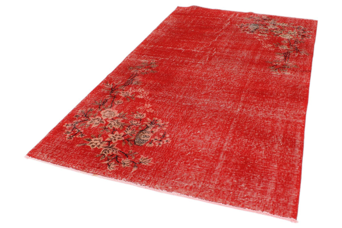 5x9 Red and Multicolor Turkish Overdyed Rug