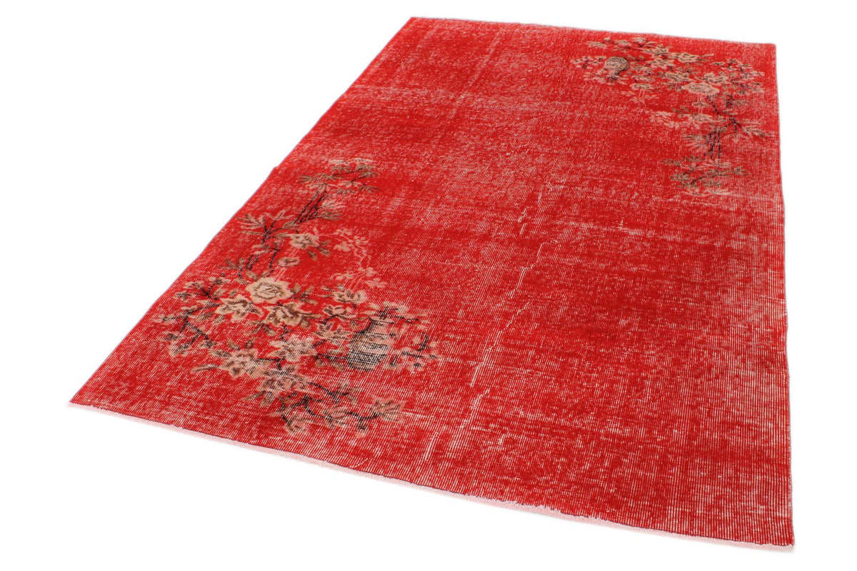 5x9 Red and Multicolor Turkish Overdyed Rug