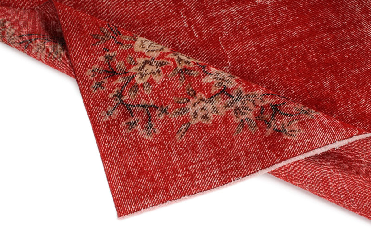 5x9 Red and Multicolor Turkish Overdyed Rug
