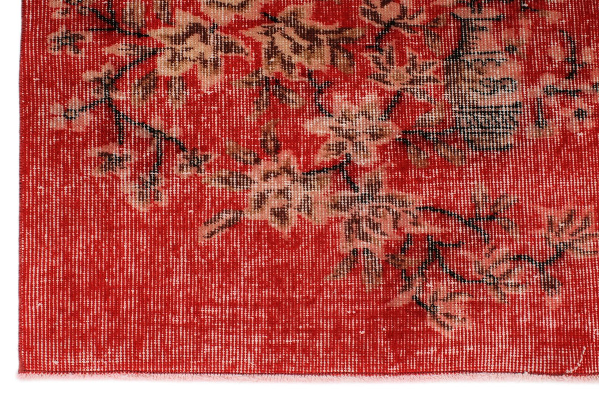5x9 Red and Multicolor Turkish Overdyed Rug