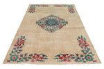 5x9 Beige and Multicolor Turkish Overdyed Rug