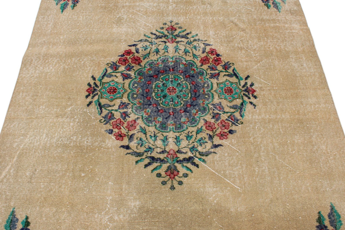 5x9 Beige and Multicolor Turkish Overdyed Rug