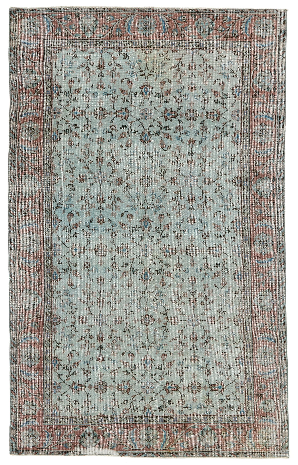 6x8 Blue and Rust Turkish Anatolian Rug