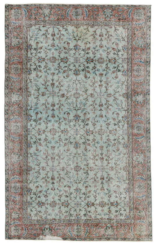6x8 Blue and Rust Turkish Anatolian Rug