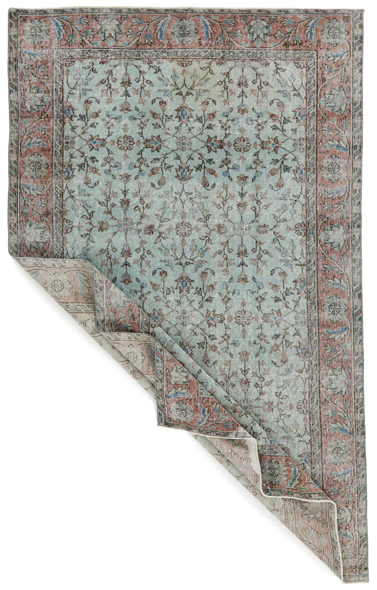 6x8 Blue and Rust Turkish Anatolian Rug