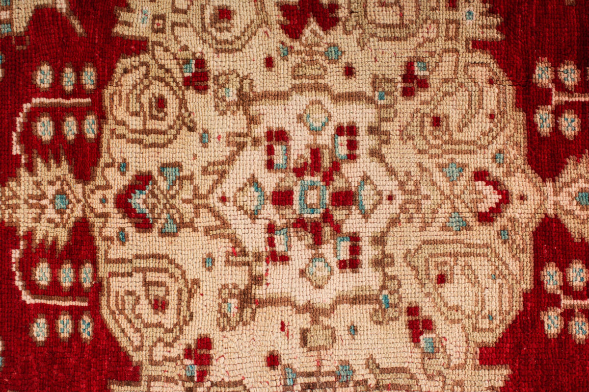 5x8 Red and Ivory Anatolian Turkish Tribal Rug