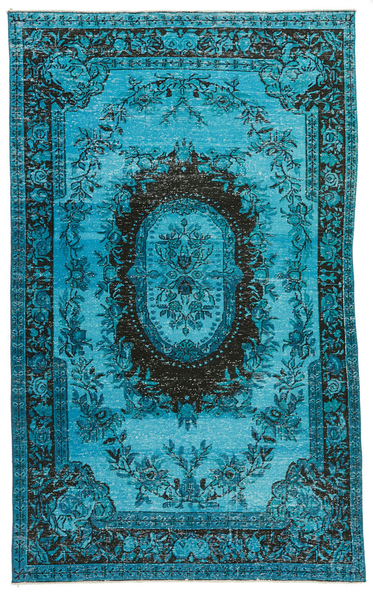5x8 Turquoıse and Black Turkish Overdyed Rug