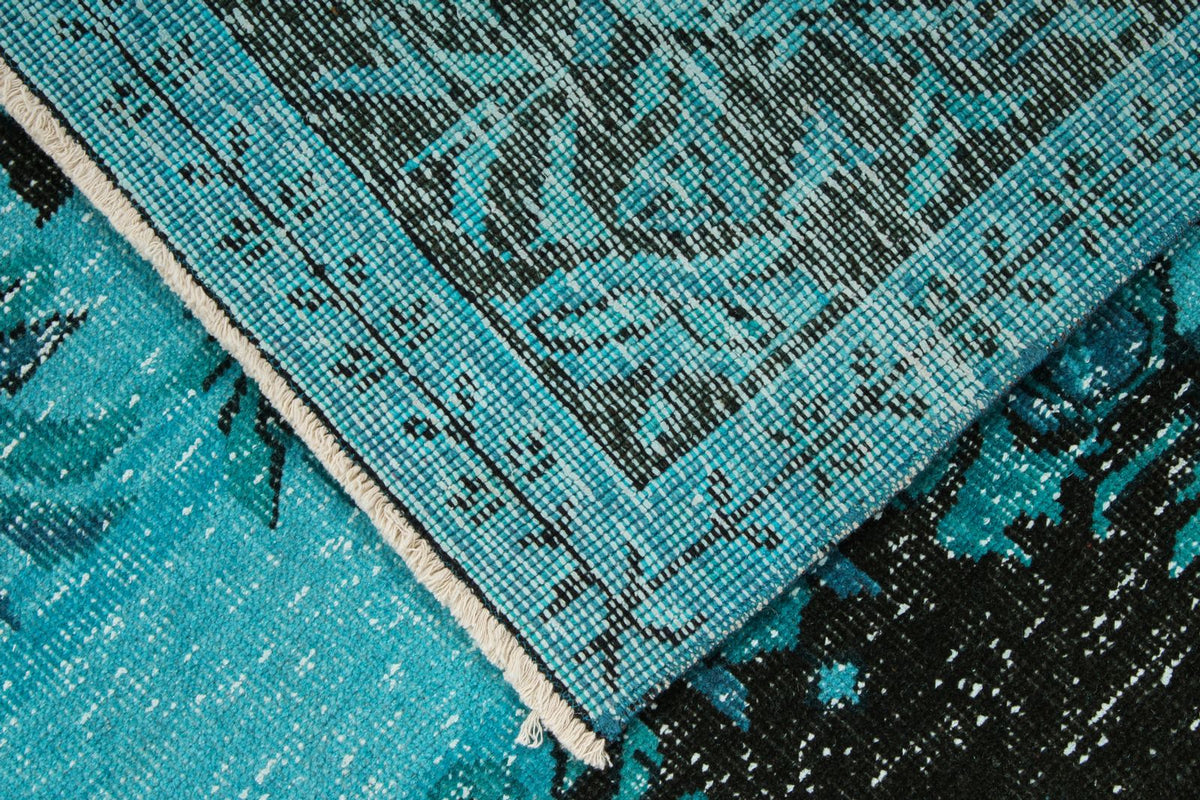 5x8 Turquoıse and Black Turkish Overdyed Rug