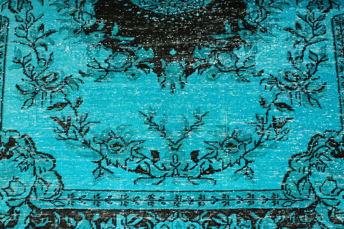 5x8 Turquoıse and Black Turkish Overdyed Rug