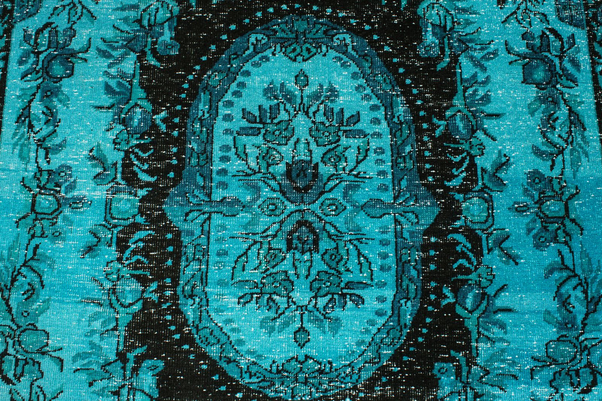 5x8 Turquoıse and Black Turkish Overdyed Rug