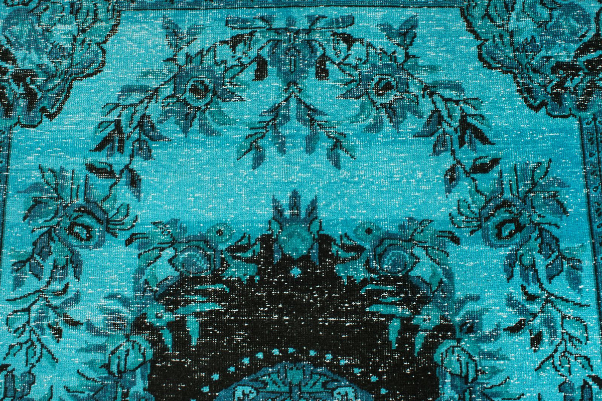5x8 Turquoıse and Black Turkish Overdyed Rug