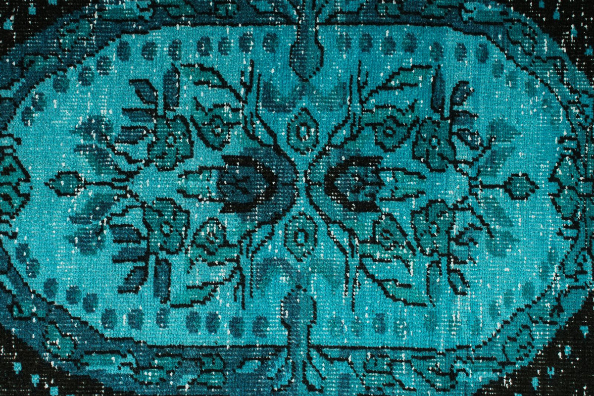 5x8 Turquoıse and Black Turkish Overdyed Rug