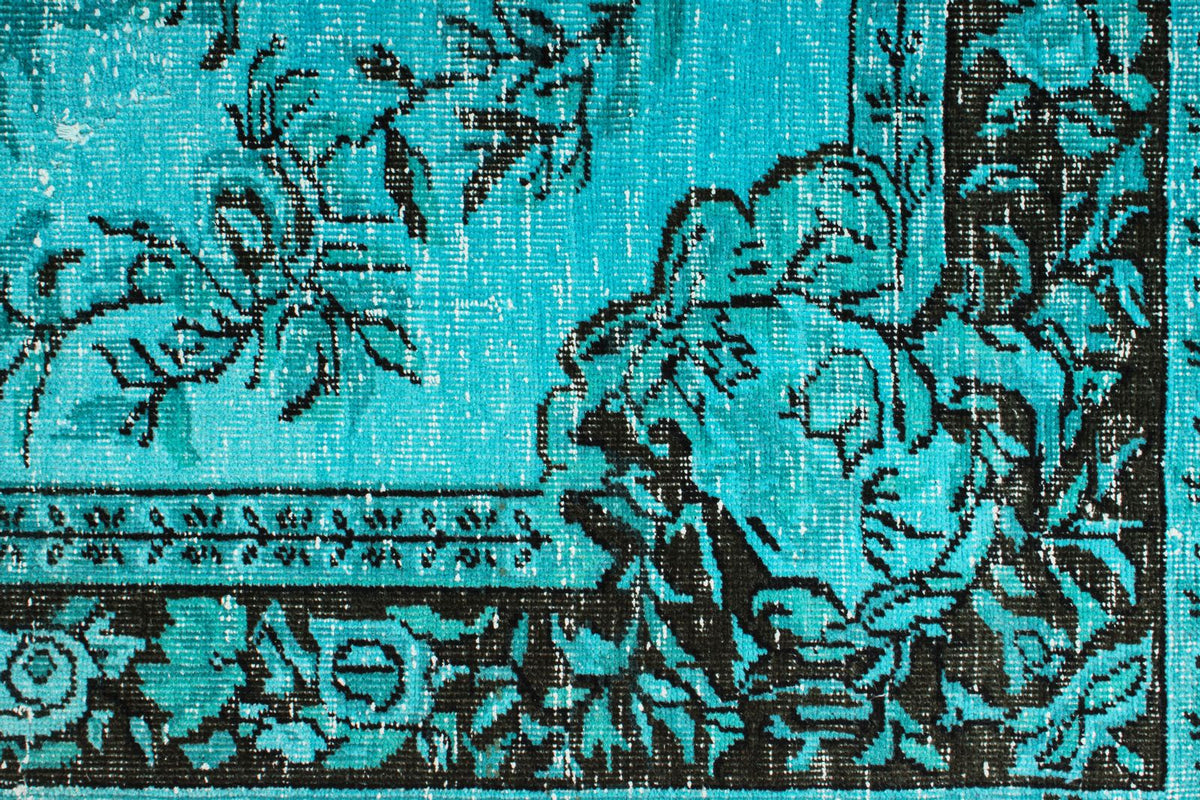 5x8 Turquoıse and Black Turkish Overdyed Rug