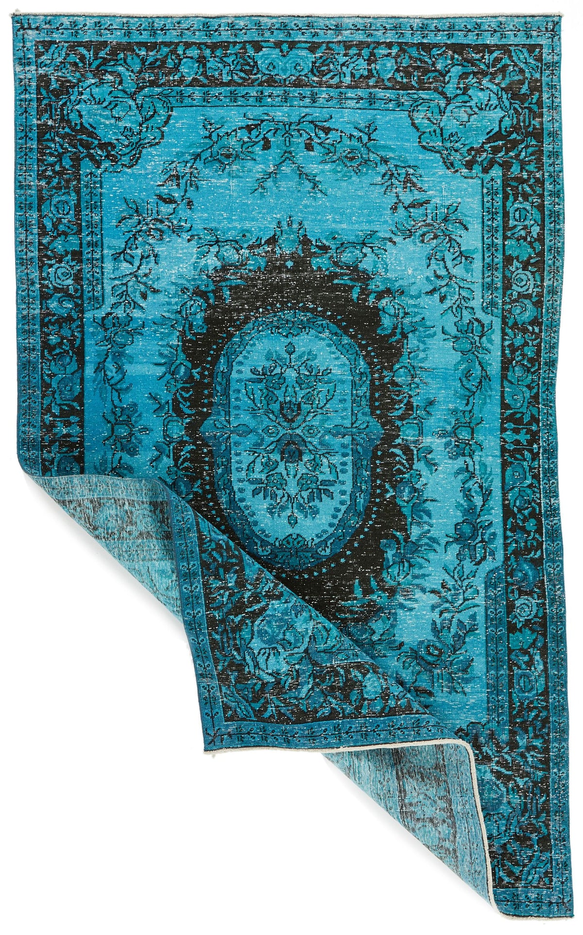 5x8 Turquoıse and Black Turkish Overdyed Rug