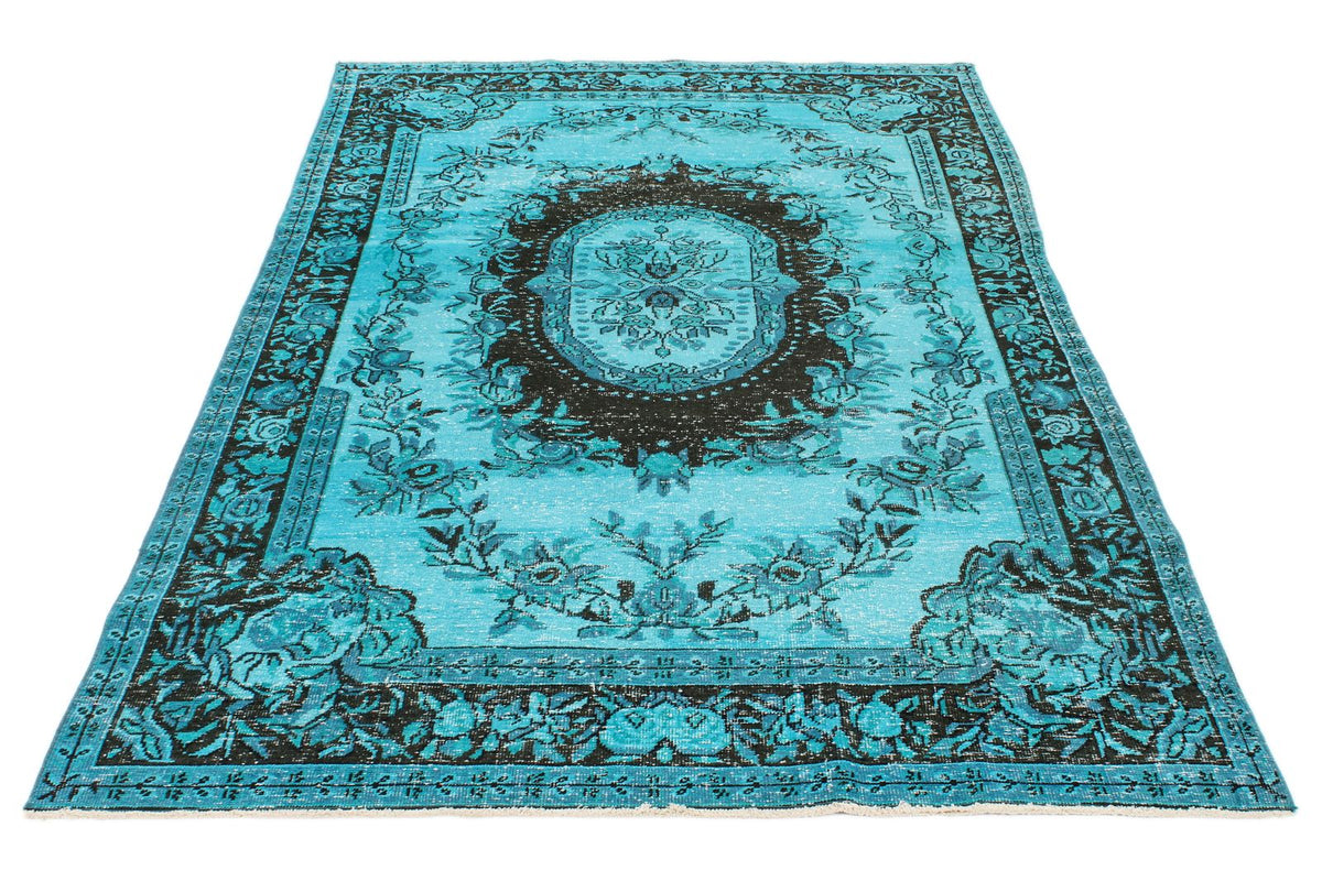 5x8 Turquoıse and Black Turkish Overdyed Rug