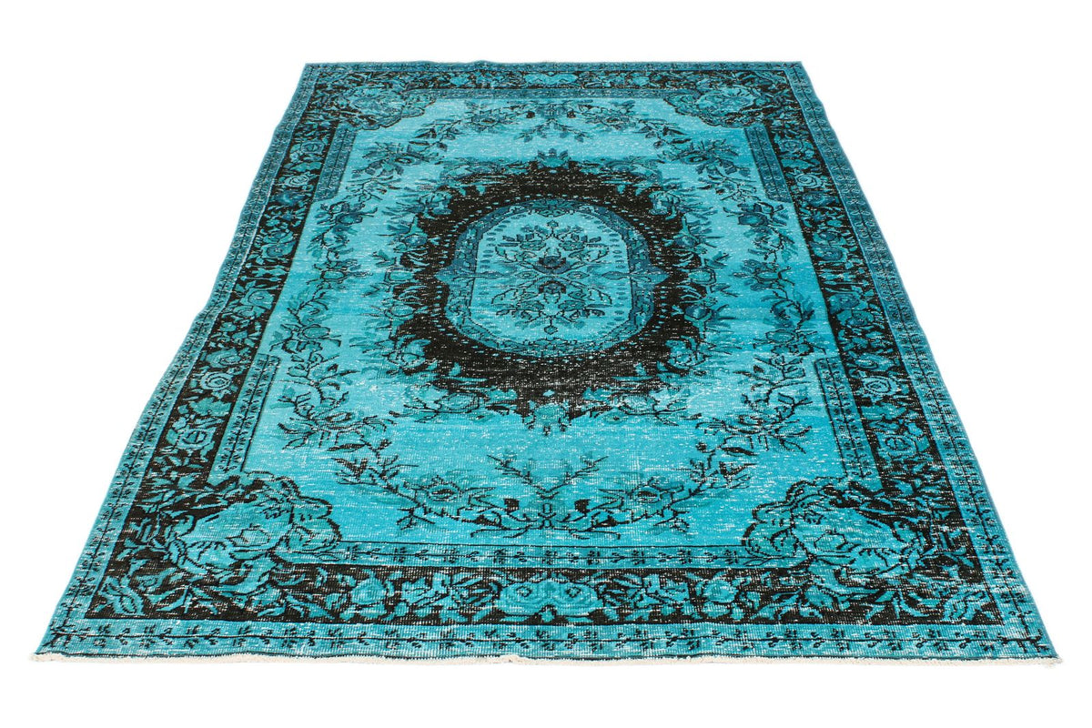 5x8 Turquoıse and Black Turkish Overdyed Rug