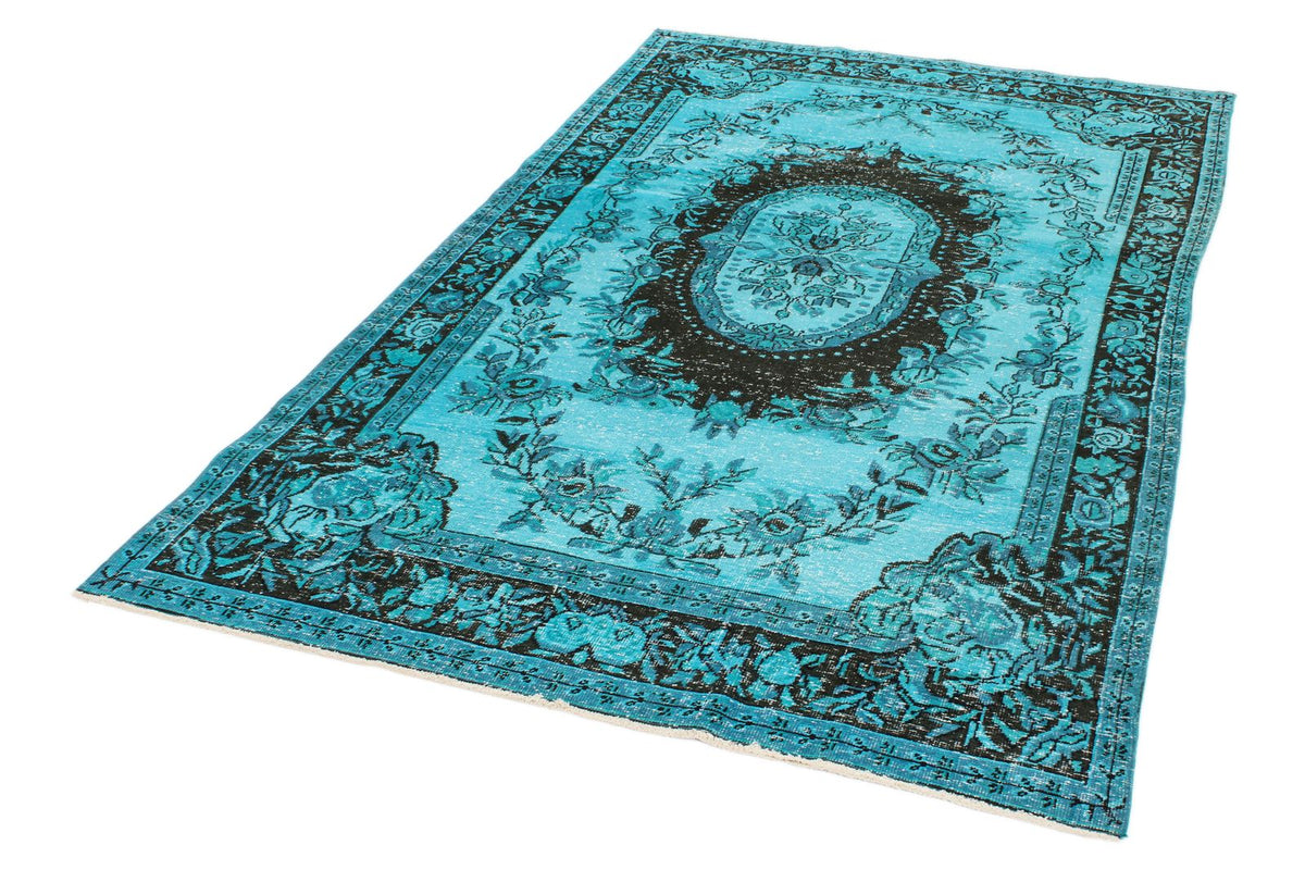 5x8 Turquoıse and Black Turkish Overdyed Rug