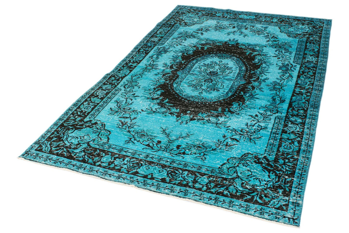 5x8 Turquoıse and Black Turkish Overdyed Rug