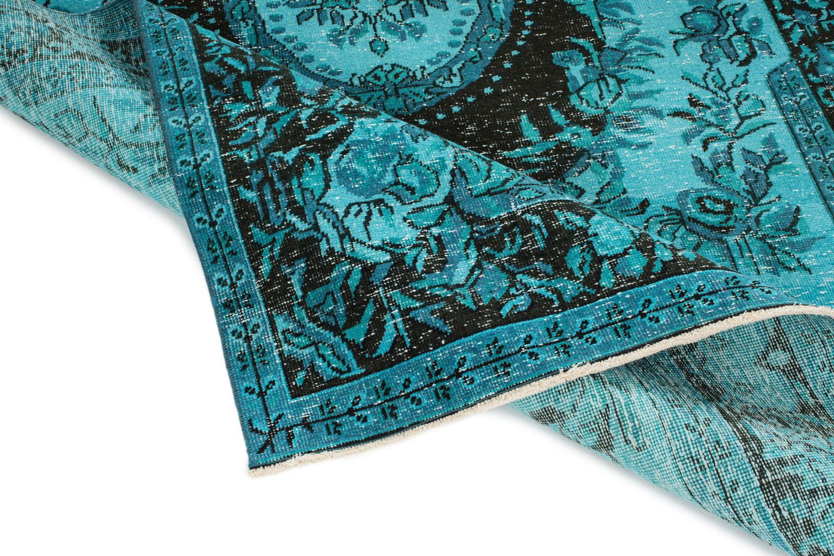 5x8 Turquoıse and Black Turkish Overdyed Rug