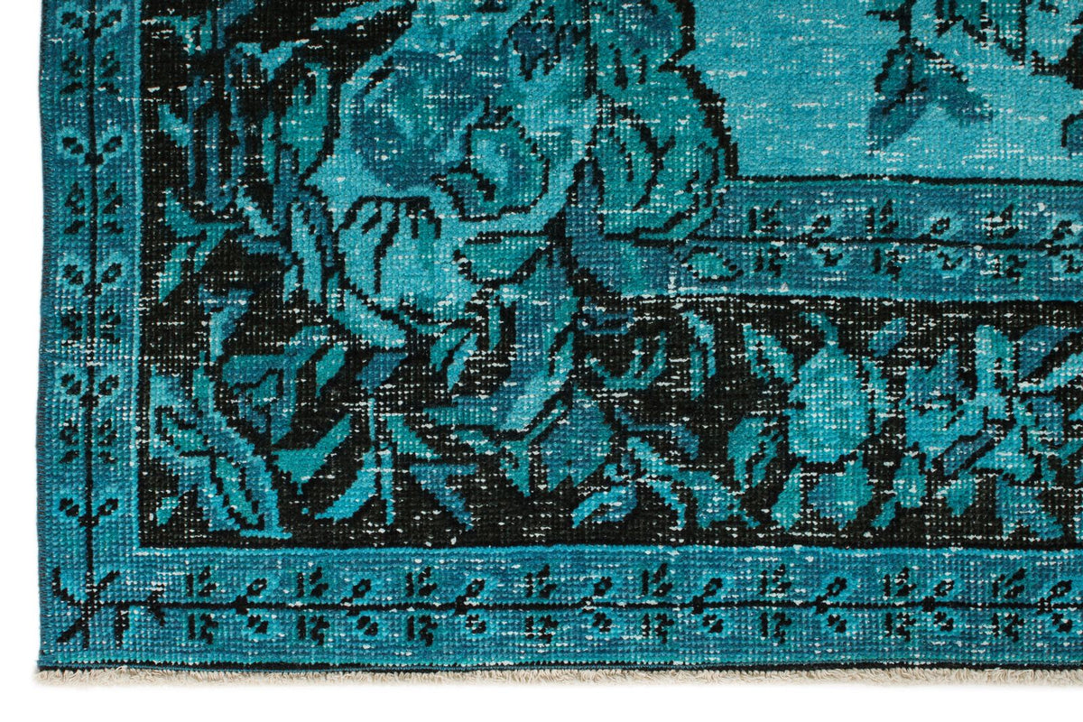 5x8 Turquoıse and Black Turkish Overdyed Rug