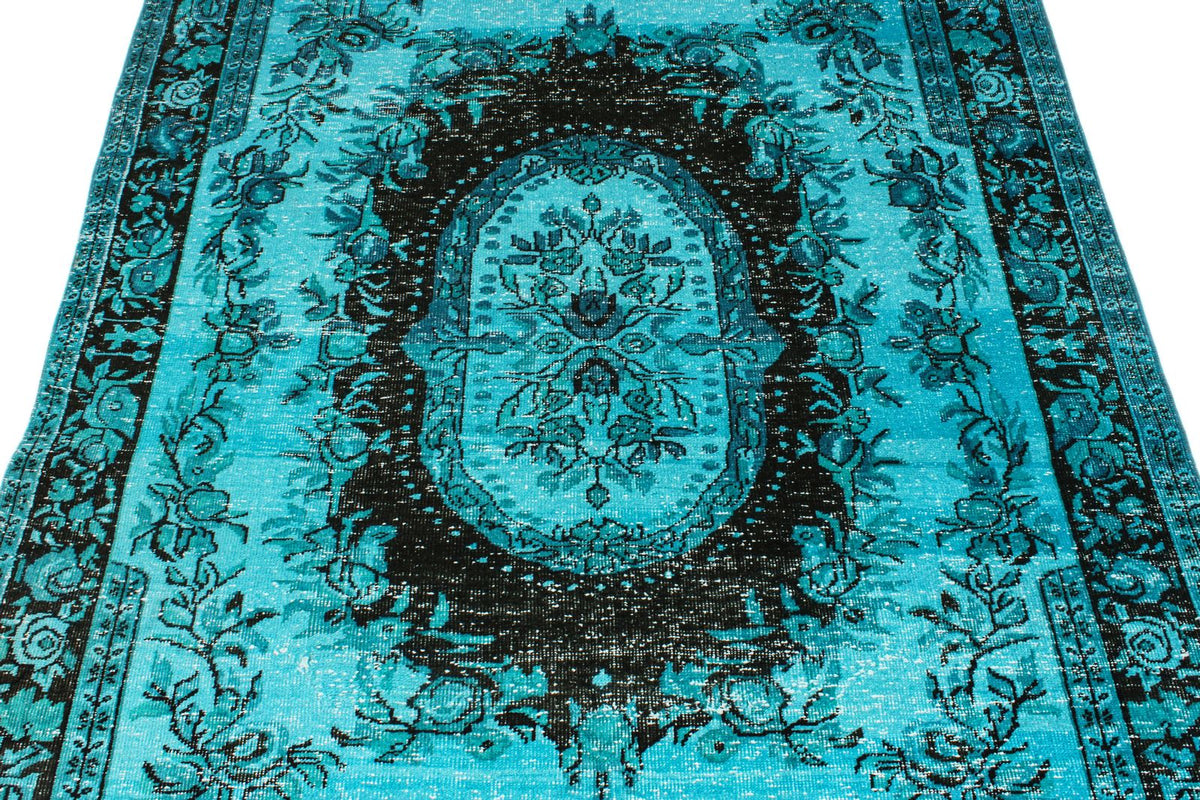 5x8 Turquoıse and Black Turkish Overdyed Rug