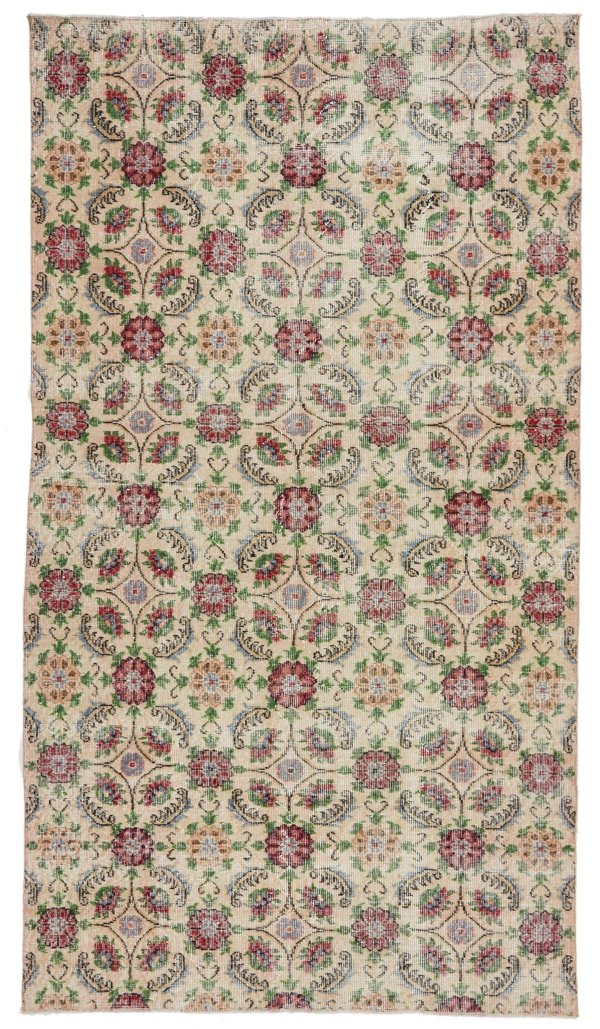 5x9 Beige and Multicolor Turkish Anatolian Rug