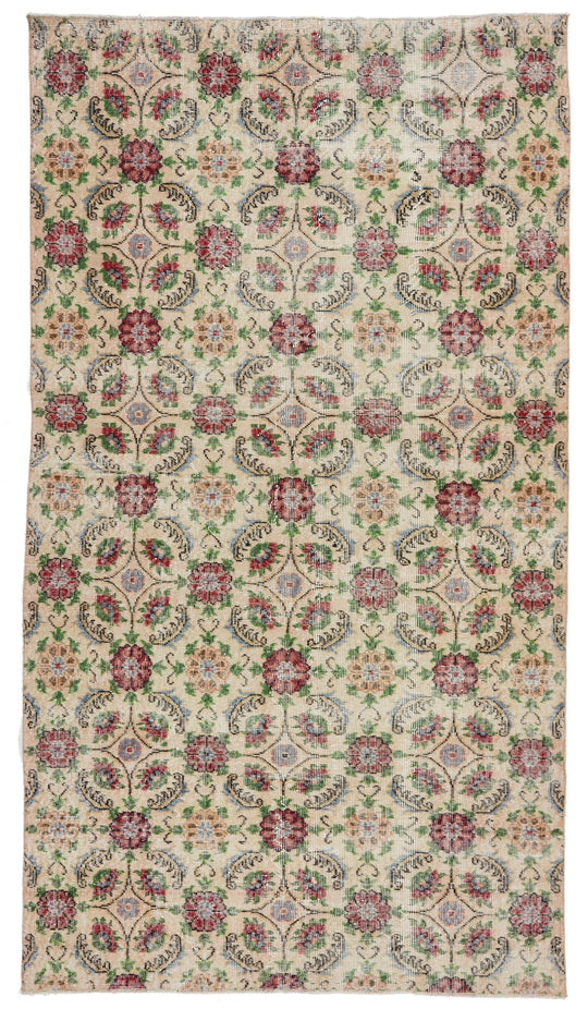 5x9 Beige and Multicolor Turkish Anatolian Rug